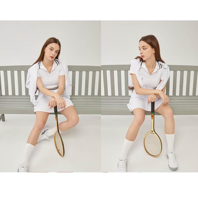 韓国系テニスウェア LOVEFORTY(ラブフォーティ) レディース LINE-POINT JERSEY ラインポイント ジップ ジャージ ジャケット ホワイト |  | 07