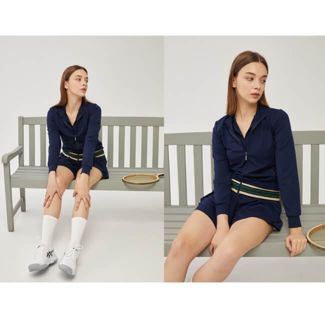 韓国系テニスウェア LOVEFORTY(ラブフォーティ) レディース LINE-POINT JERSEY ラインポイント ジップ ジャージ ジャケット ネイビー |  | 04