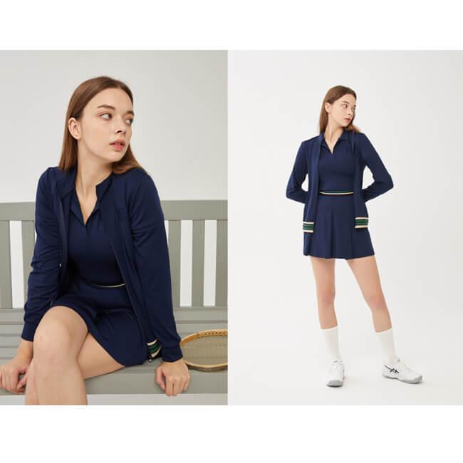 韓国系テニスウェア LOVEFORTY(ラブフォーティ) レディース LINE-POINT JERSEY ラインポイント ジップ ジャージ ジャケット ネイビー |  | 05