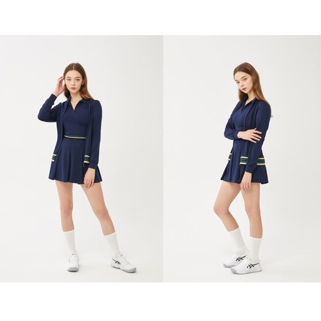 韓国系テニスウェア LOVEFORTY(ラブフォーティ) レディース LINE-POINT JERSEY ラインポイント ジップ ジャージ ジャケット ネイビー |  | 06