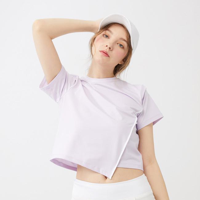 韓国系テニスウェア LOVEFORTY(ラブフォーティ) レディース UNBLANCED T-SHIRT アンバランス Tシャツ ウェア -パープル | 
