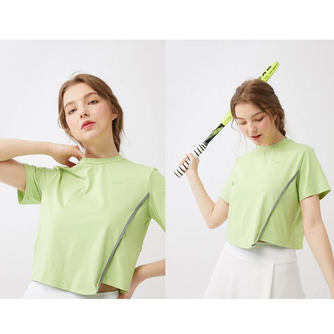 韓国系テニスウェア LOVEFORTY(ラブフォーティ) レディース UNBLANCED T-SHIRT アンバランス Tシャツ ウェア -ライトグリーン |  | 06