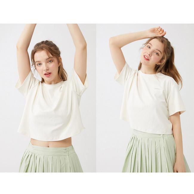 韓国系テニスウェア LOVEFORTY(ラブフォーティ) レディース BACK-POINT T-SHIRT バックポイント Tシャツ ウェア -アイボリー(オフホワイト) |  | 05