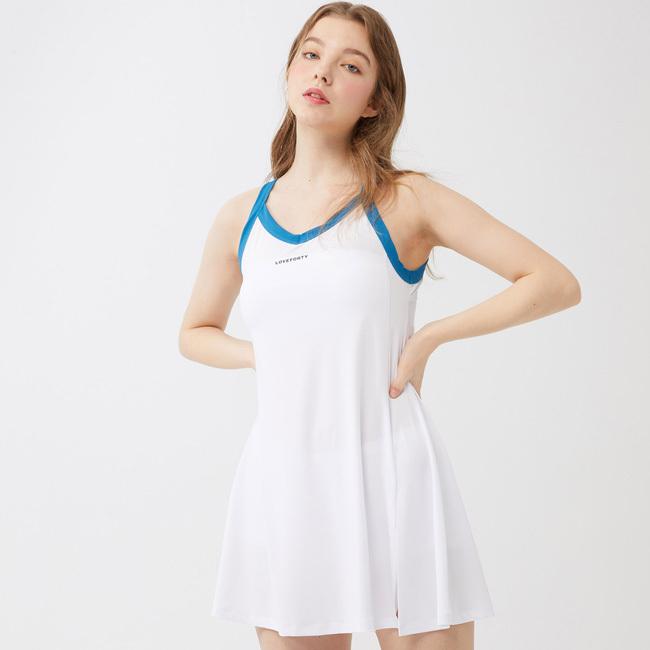 韓国系テニスウェア LOVEFORTY(ラブフォーティ) レディース COURT OPS コート オープンドレス ウェア -ホワイト | 