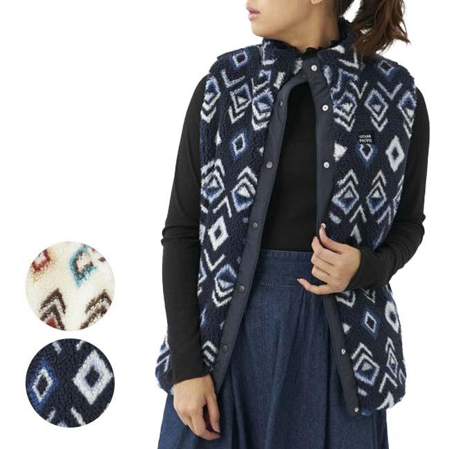 日本サイズ OceanPacific(オーシャンパシフィック／OP) 2023 FW レディース 柄ボア×キルティング リバーシブル 2wayベスト 553-251(23y11mトレーニング) | Ocean Pacific