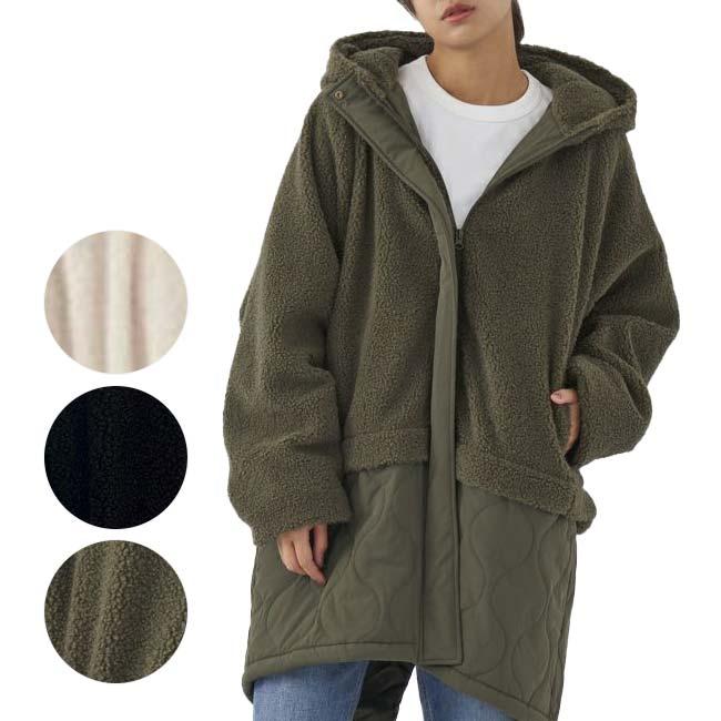 在庫処分特価 日本サイズ OceanPacific(オーシャンパシフィック／OP) 2023 FW レディース ボア×キルト切り替え フード付き ロングコート 553-212 | Ocean Pacific