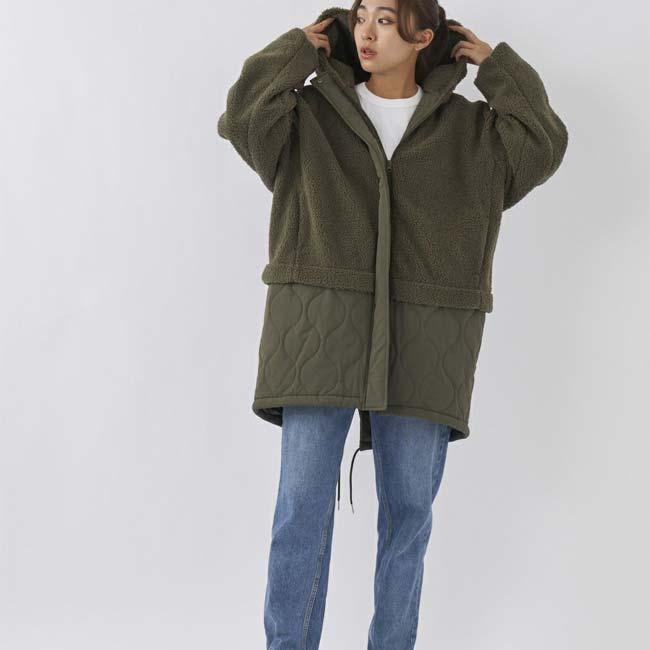 在庫処分特価 日本サイズ OceanPacific(オーシャンパシフィック／OP) 2023 FW レディース ボア×キルト切り替え フード付き ロングコート 553-212 | Ocean Pacific | 18