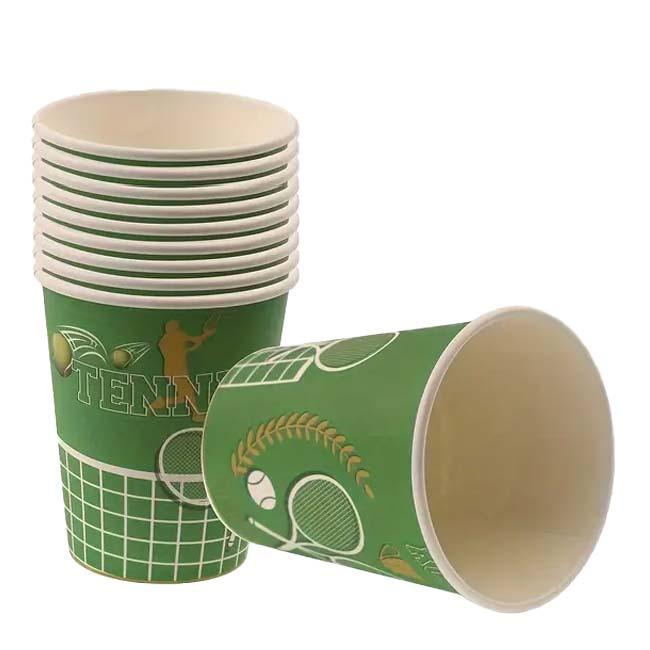 アウトドアやパーティに  テニス柄 紙コップ 9oz(250ml) 10個セット TE439976-グリーン(24y4m) | 