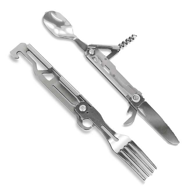 スプーン、フォーク、缶切り、ナイフ、コルク抜きが一つに  Montagna(モンターナ) 5WAY マルチツール コンパクト収納 HAC3478-シルバー(24y6m) | 