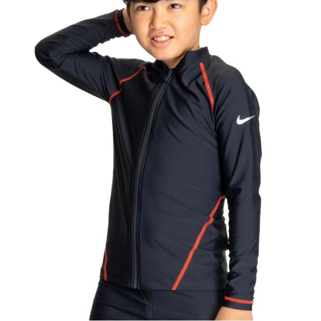 ナイキ(NIKE) 2025 SS ジュニア ジップ付き長袖ラッシュガード 男子 女子 水着 スイムウエア スクール水着 ※トップスのみ 1991109-005 レッド(25y4m) | NIKE