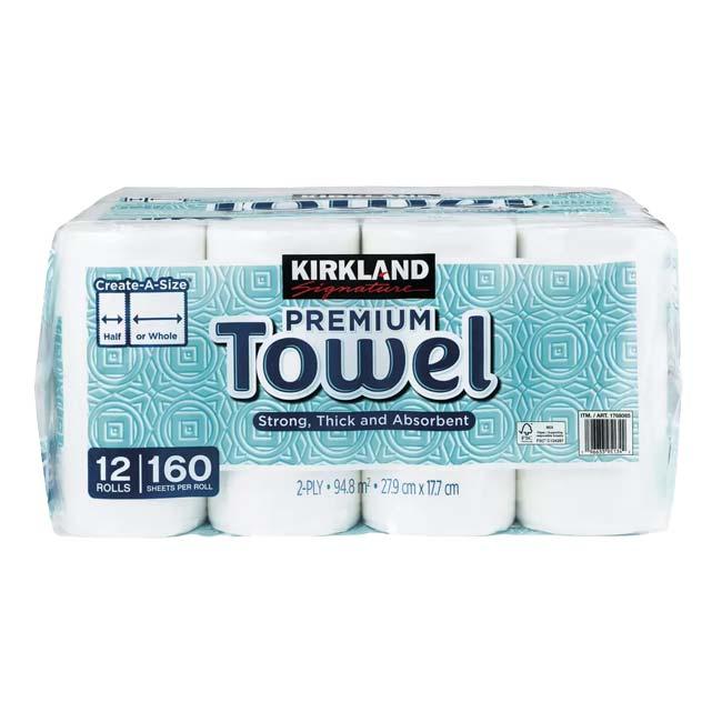日本製 KIRKLAND SIGNATURE(カークランドシグネチャー) Premium ペーパータオル 160カット×12ロール 2枚重ねキッチンペーパー QQ コストコ 1768085(24y8m) | 