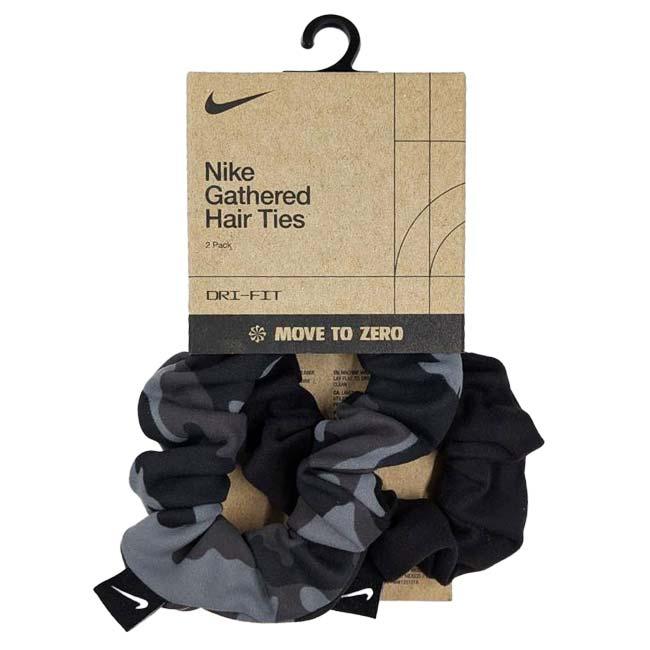 在庫処分特価 ナイキ(NIKE) Dri-FIT ギャザーヘアタイ 3.0 2個セット シュシュ ヘアゴム BN2103-076 スモークグレー×ブラック | NIKE | 01