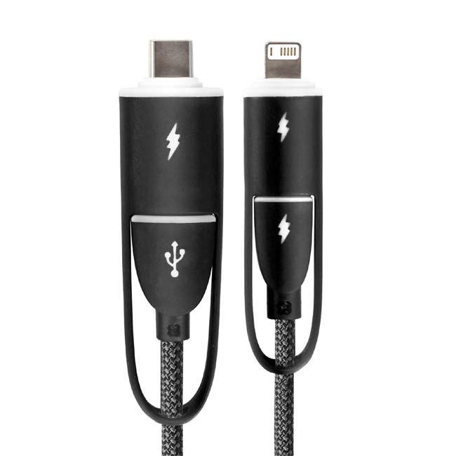2コネクタ×2タイプで端子変換 ハック(HAC) 4in1ケーブル Type-C(Type-A)×Type-c(iOS専用端子) ケーブル長3m HAC4831 ブラック(25y6m) |  | 01