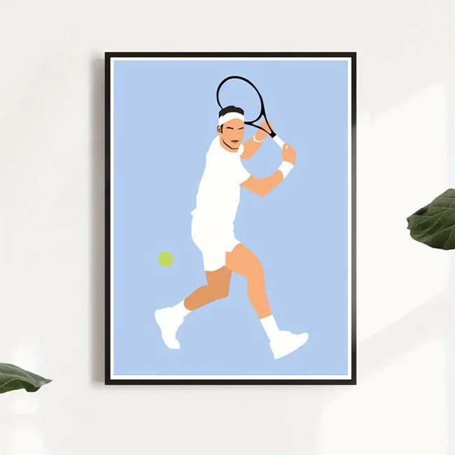 額付きなのですぐに飾れる  テニスポスター テニスプレイヤー柄 キャンバス地 ウォールアートプリント 40×60cm TE969965-ライトブルー(24y5m) | 