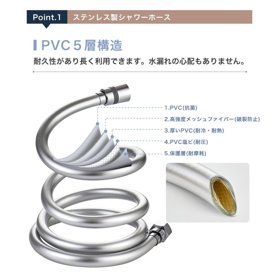 シャワーホース 交換 シャワー水栓 混合水栓 浴室水栓 水漏れ 浴室 1.5m ホース G1/2 汎用 toto inax リクシル MYM kvk｜amvision-store｜07