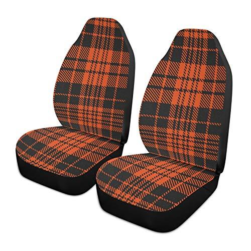 Qilmy Orange Buffalo Plaid Car Seat Covers Universal NonSlip Car Seat