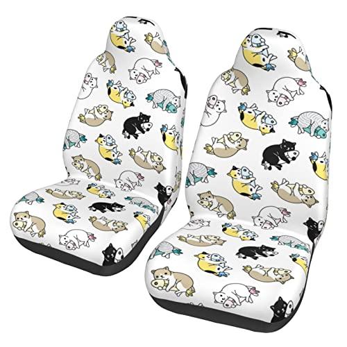 カーシートカバー女性用カートゥーンキャット、オートシートカバー車用フロントシートのみユニバーサル2枚組 B0B7NJ6TPJANARK