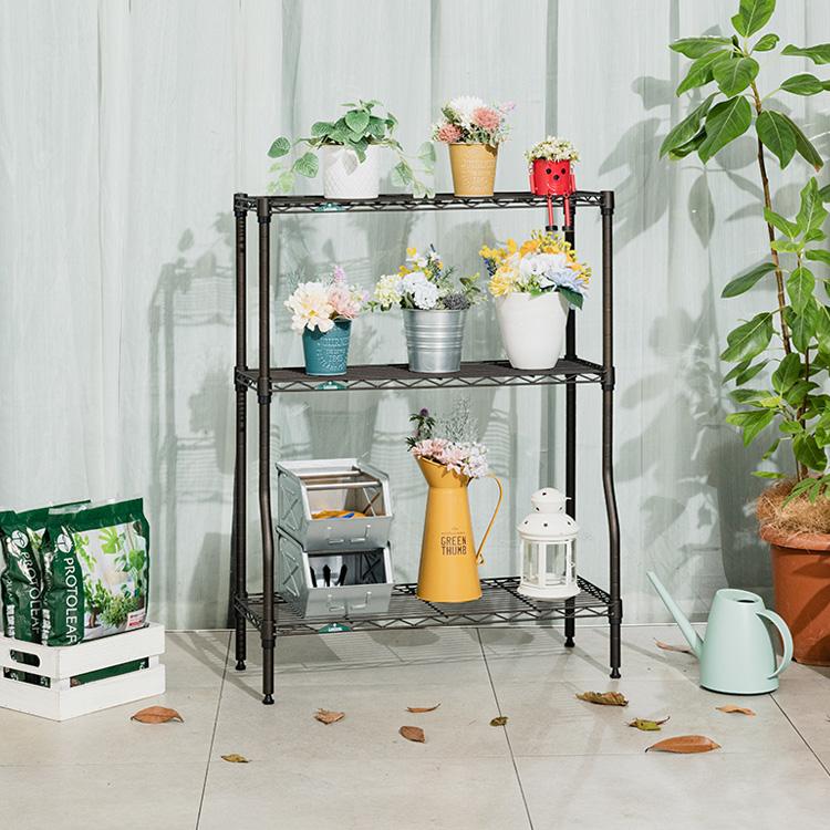 レトロ鉄製フック付き屋外植物スタンド、2層スタンドレトロガーデン