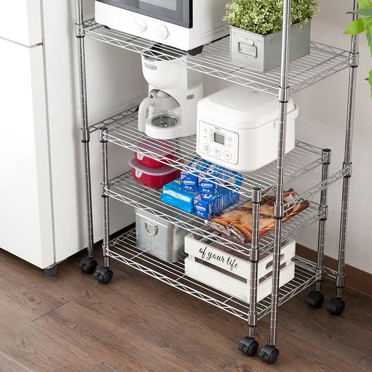 中型耐荷重 車輪付　ステンレス製３+５段ラック（91×46×187㎝前後）×１台 中型耐荷重 車輪付 ステンレス製3+5段ラック（91×46×