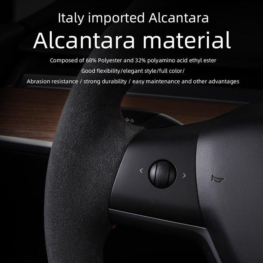 第一ネット テスラモデル3および2021用の革製ステアリングホイールカバー 車内改造 イタリアから輸入 アルカンターラ 手縫い