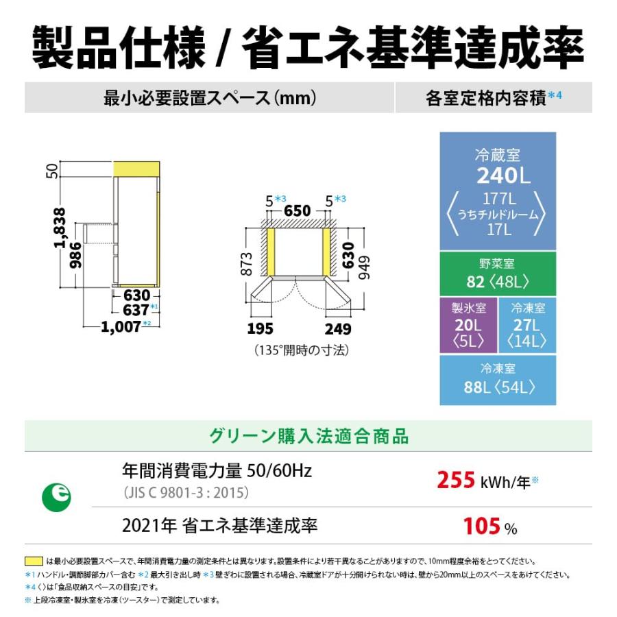標準設置料金込】シャープ 冷蔵庫 457L 幅65cm 奥行薄型63cm 大容量