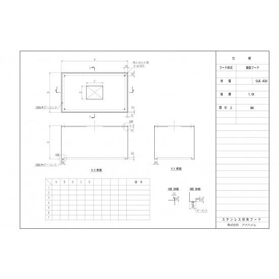 売りオーダー ステンレスフード　1700×1000×550H　SUS430　1.0t　BA