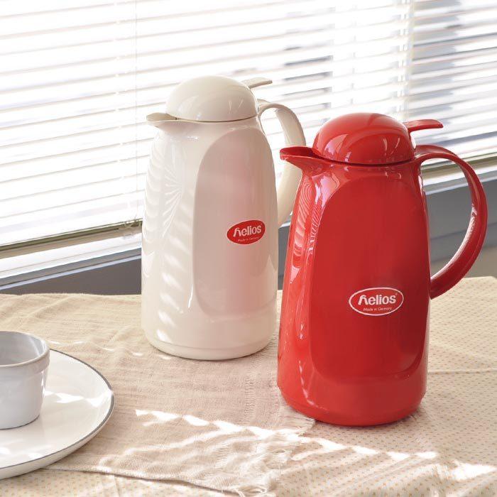 helios ヘリオス リラックスプッシュ ガラス卓上魔法瓶 1L レッド helios ヘリオス 魔法瓶 リラックスプッシュ 1L 保温 保冷 ポット