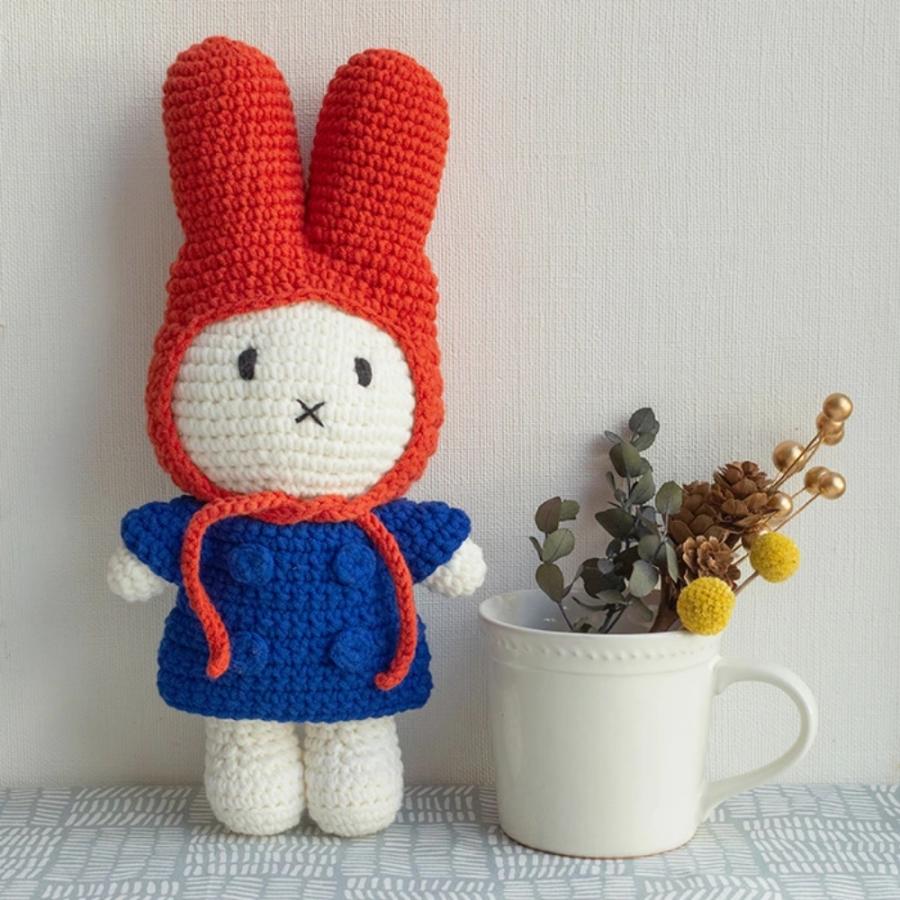 ジャストダッチ　ミッフィー　ドレスローズ編み物の赤いウサギのぬいぐるみ ジャストダッチ ミッフィー ドレスローズ編み物の赤いウサギの