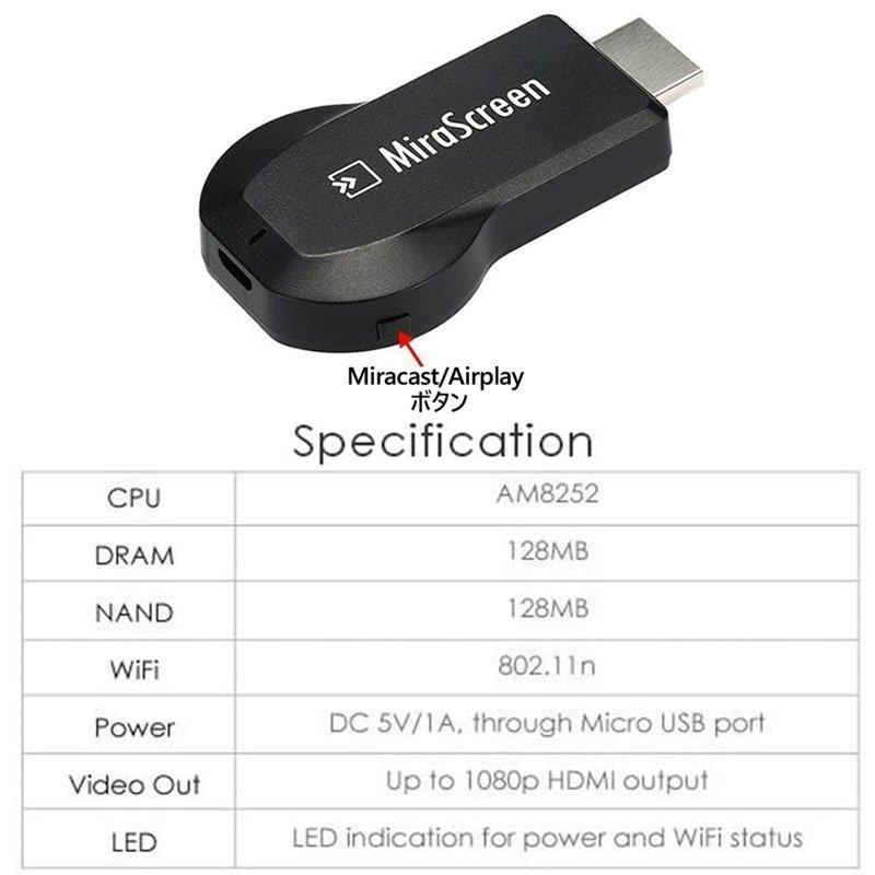 MiraScreen ドングル 2.4G 1080P HDMI WiFi ワイヤレス