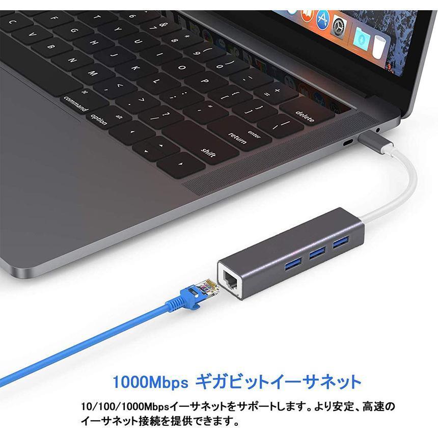 USB C Type c 有線LANアダプター 1000Mbps 超高速 ギガビットイーサネット USB3.0ポート三つ USB Type C 送料無料｜anami-store｜07