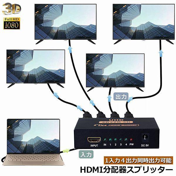 HDMI 分配器 スプリッター 1入力 4出力 4画面 同時出力 高解像度4K 1080P @30Hz 3D PC Xbox PS4 任天堂 スイッチ  送料無料 の商品画像