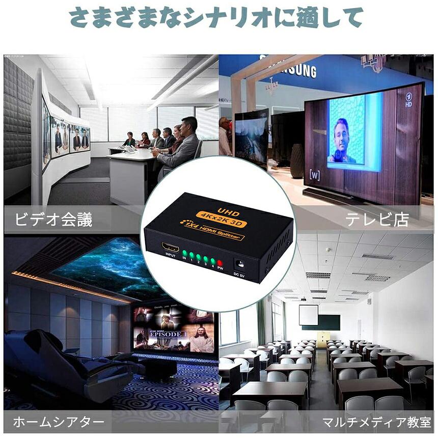 HDMI 分配器 スプリッター 1入力 4出力 4画面 同時出力 高解像度4K