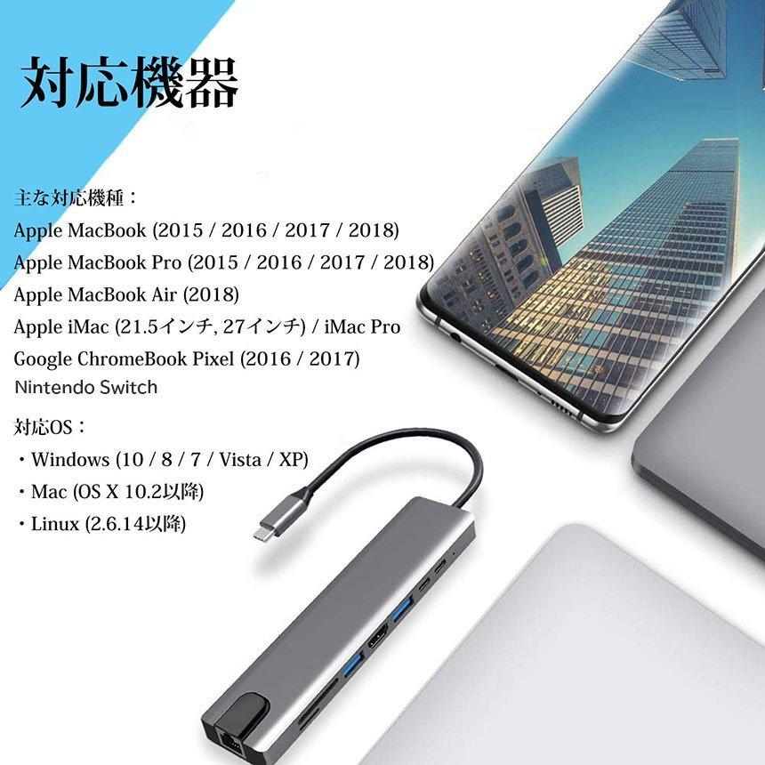 USB C ハブ Type C 8in1 HUBマルチ変換アダプター 87W PD出力 LANポート USB Cポート 4K 30HZ 高画質 HDM 送料無料｜anami-store｜10