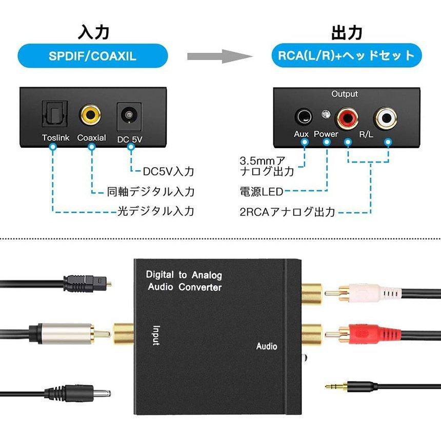 DACデジタル 光と同軸  から アナログ RCA  3.5mmジャック オーディオコンバーター rca コンバーター 光＆同軸デジタル変換 TOSL 送料無料｜anami-store｜03