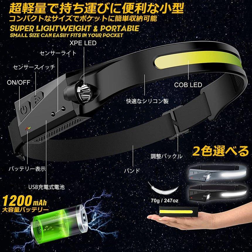 爆買 ヘッドライト 2個セット 充電式 USB LEDデュアル光源