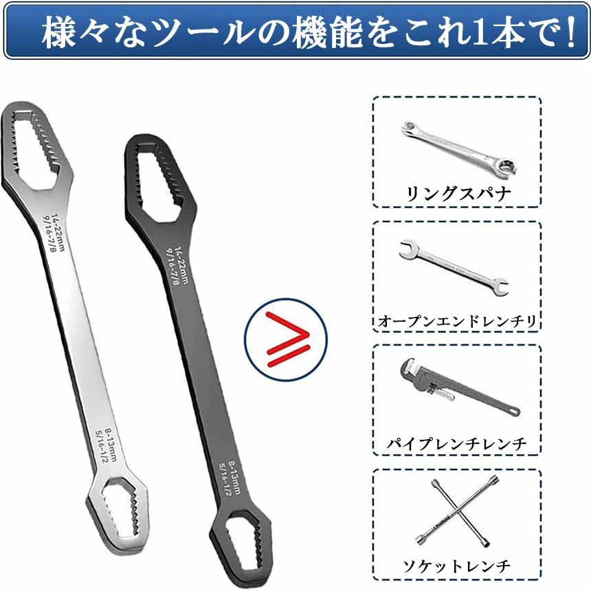 万能レンチ 使用範囲8-22mm スパナーレンチ 2個セット 多機能 マジック