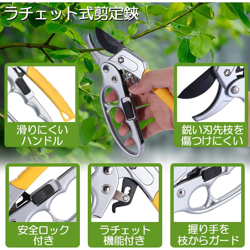 剪定ばさみ ラチェット式 3個セット 剪定鋏 園芸用はさみ 枝切りばさみ
