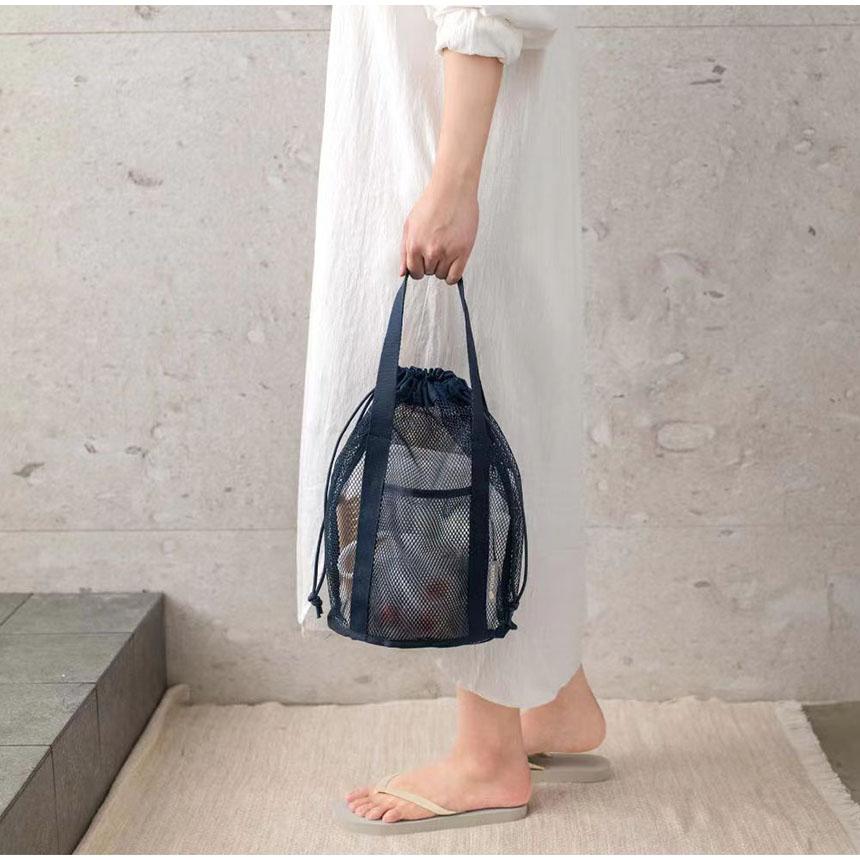 メッシュバッグ 4色選べる トートバッグ 巾着バッグ マチあり 大容量