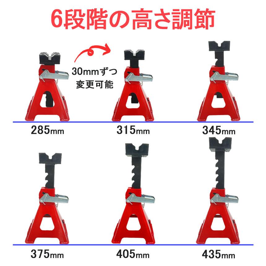 ジャッキスタンド 4台セット 最低位285mm 最高位435mm 6段階 調節可能