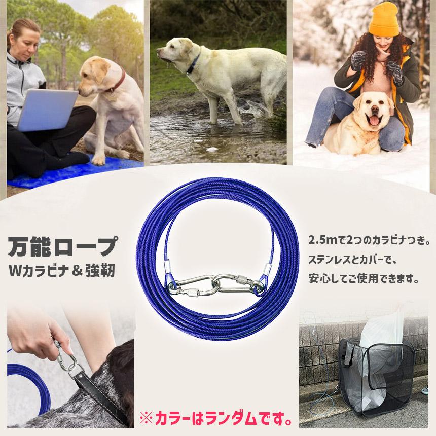 リード 犬用 係留ケーブル ステンレス 2.5m カラビナフック 3mm 犬