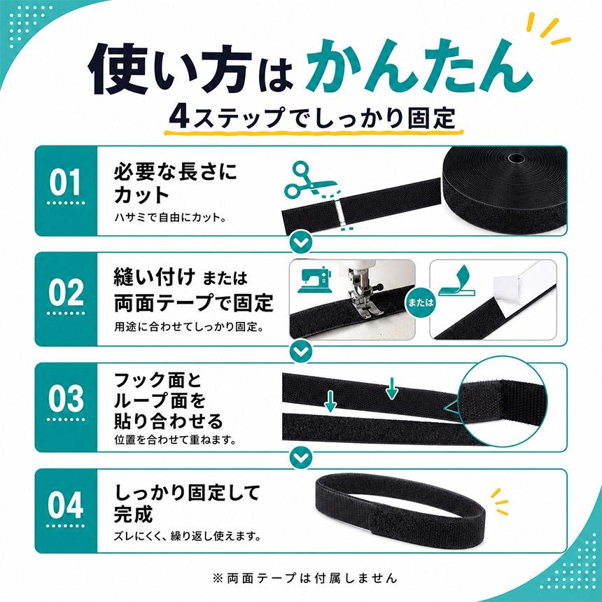 2個セット 面ファスナー 5m マジック テープ 幅 20mm 25mm 2cm 2.5cm