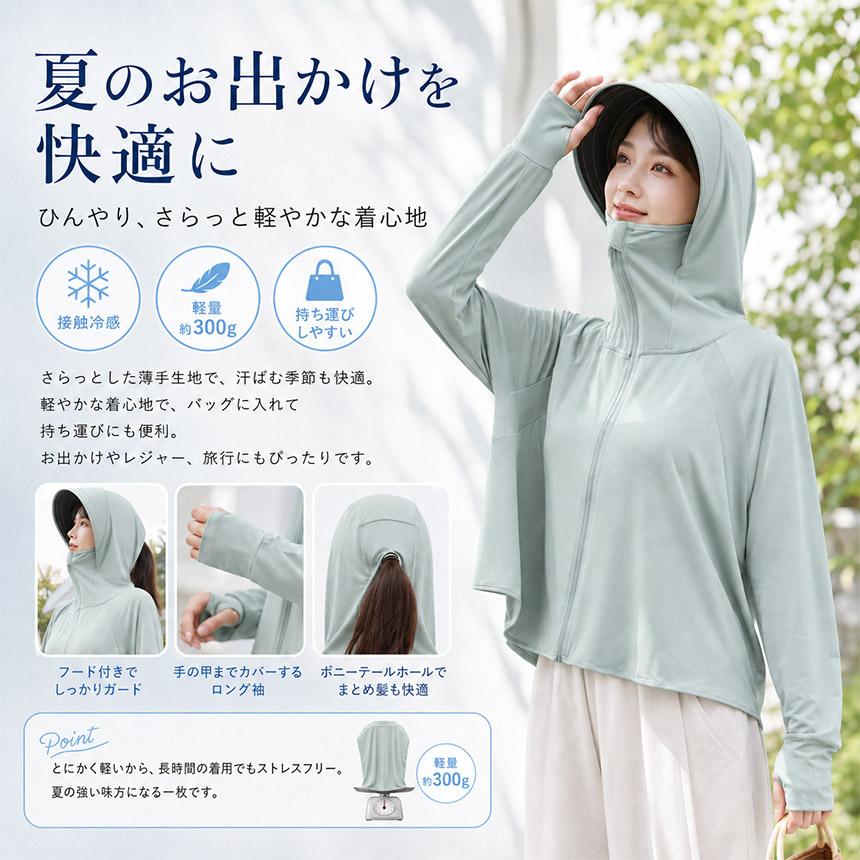 UVカット パーカー フード付き フェイスマスク ネックガード 冷感