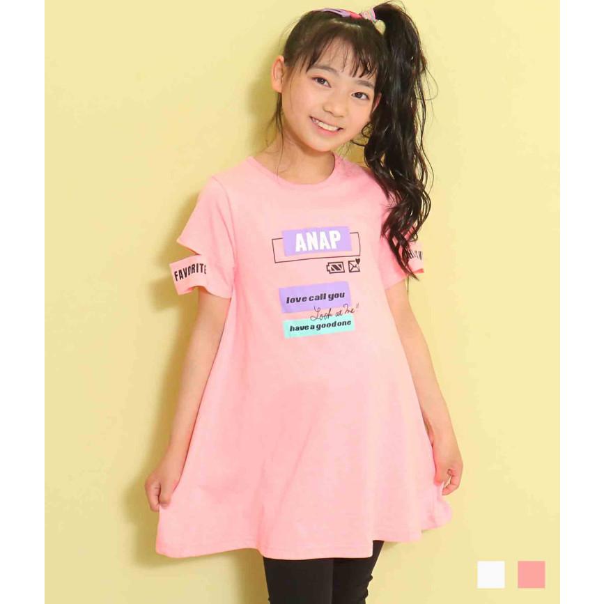 袖開きメッセージプリントワンピース 女の子 子供服 キッズ Anap Kids アナップキッズ ワンピース チュニック ミニワンピ 春夏 白 桃 S Anap 通販 Paypayモール