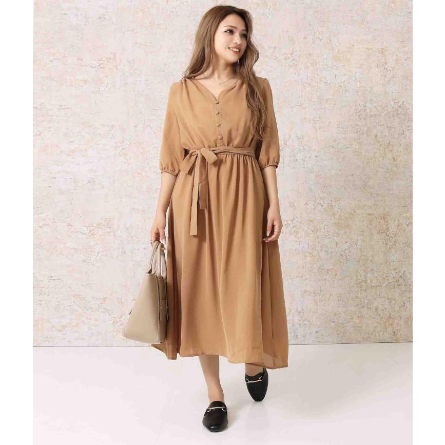 前釦vあきミディ丈ワンピース Anap アナップ シフォン ワンピース Vネック ブラウスワンピース ワンピ ミモレ丈ワンピース 五分袖 無地 Anap 通販 Paypayモール