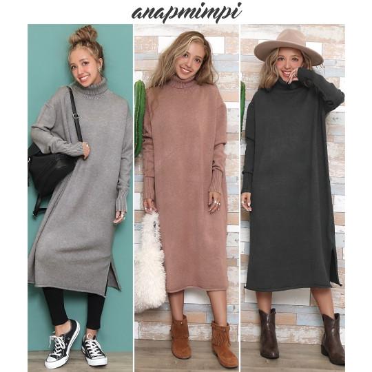 タートルネックニットロングワンピース アナップ タートルネック