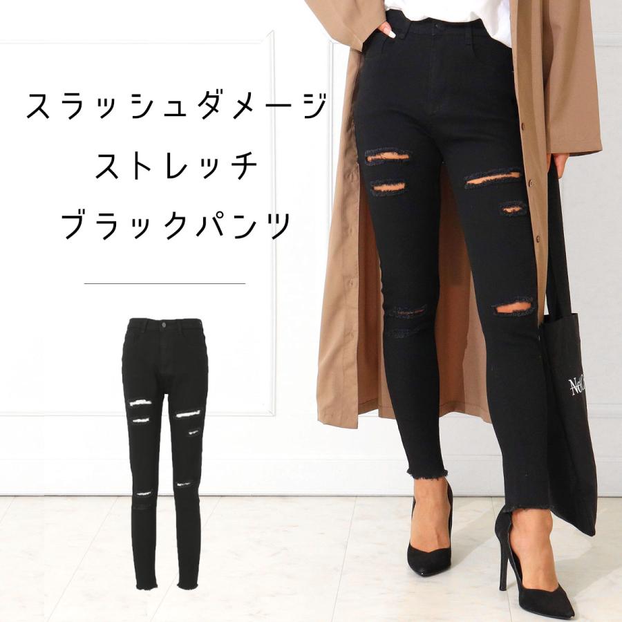 スラッシュダメージストレッチブラックパンツ アナップ ダメージ スキニー レディース スキニーパンツ ロングパンツ 黒スキニー パギンス ボトムス Anap 通販 Paypayモール