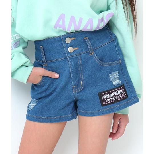 クラッシュ入りデニムハイウエストショートパンツ デニム ショート