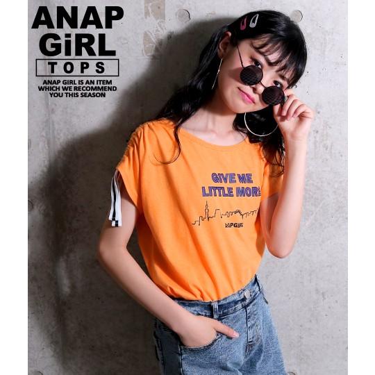 袖ラインテープ付トップス ラインtシャツ ロゴt プリント Tシャツ ティーシャツ トップス カットソー ティーンズ 中学生 女子 ファッション Anap 通販 Paypayモール