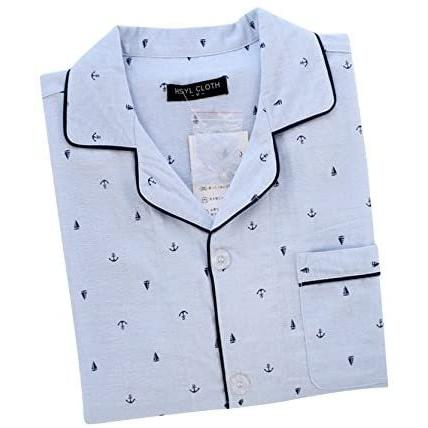 お歳暮 ギフツオブブリリアンス パジャマ メンズ ガーゼ 紳士用 コットン 男性 半袖 夏 ブルー Xl 海外正規品 Emanuelaljure Com