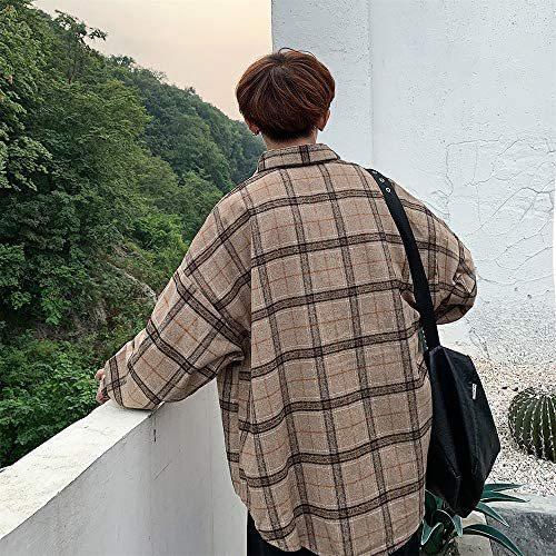 メンズ チェック柄 シャツ 長袖 シャツジャケット 韓国風 ビッグシルエット 綿 トップス ゆったり オシャレ かっこいい カーキ L 17特集